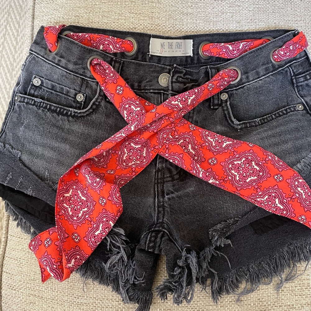 We The Free Black Denim with Red Paisley Accent